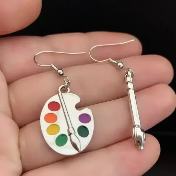 Artist Jewelry Gift Ladies Earring Palette Brush Dangle Earrings - Picture 1 of 3
